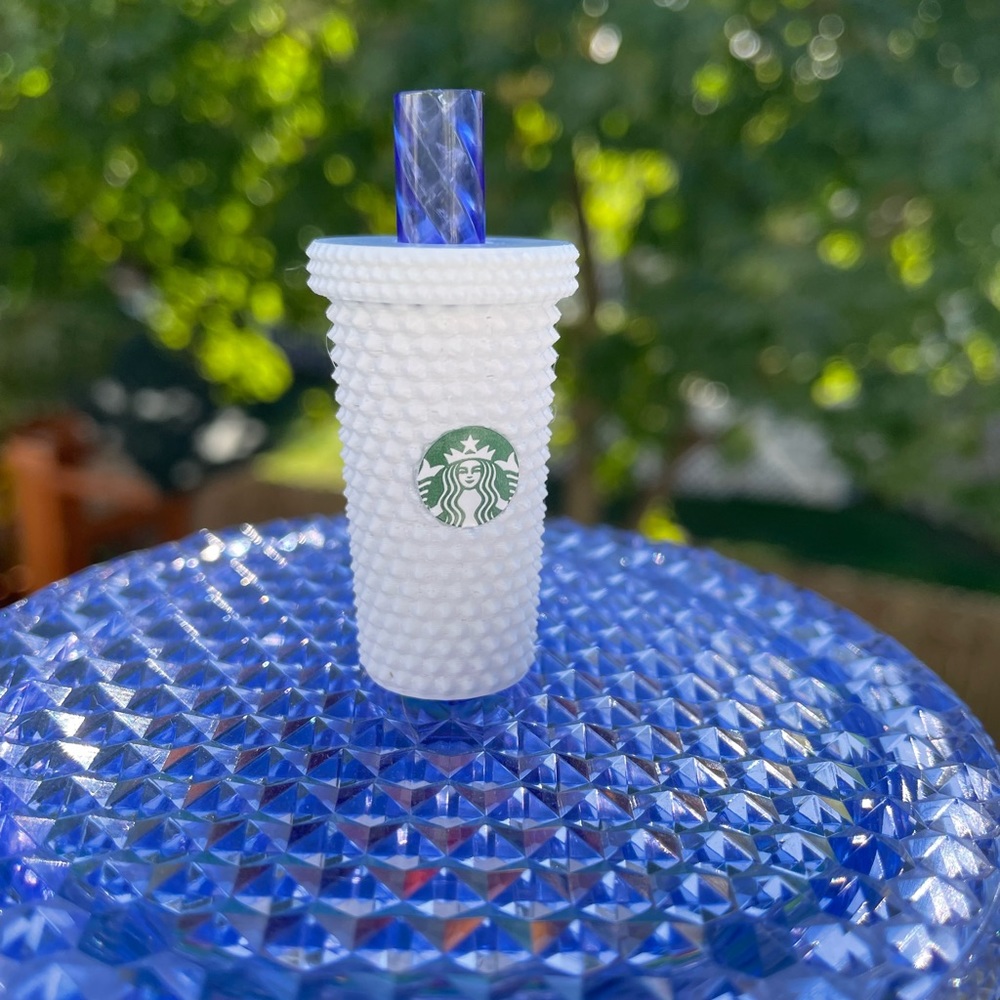 White Studded Tumbler Straw Topper Buddy Starbucks Cups